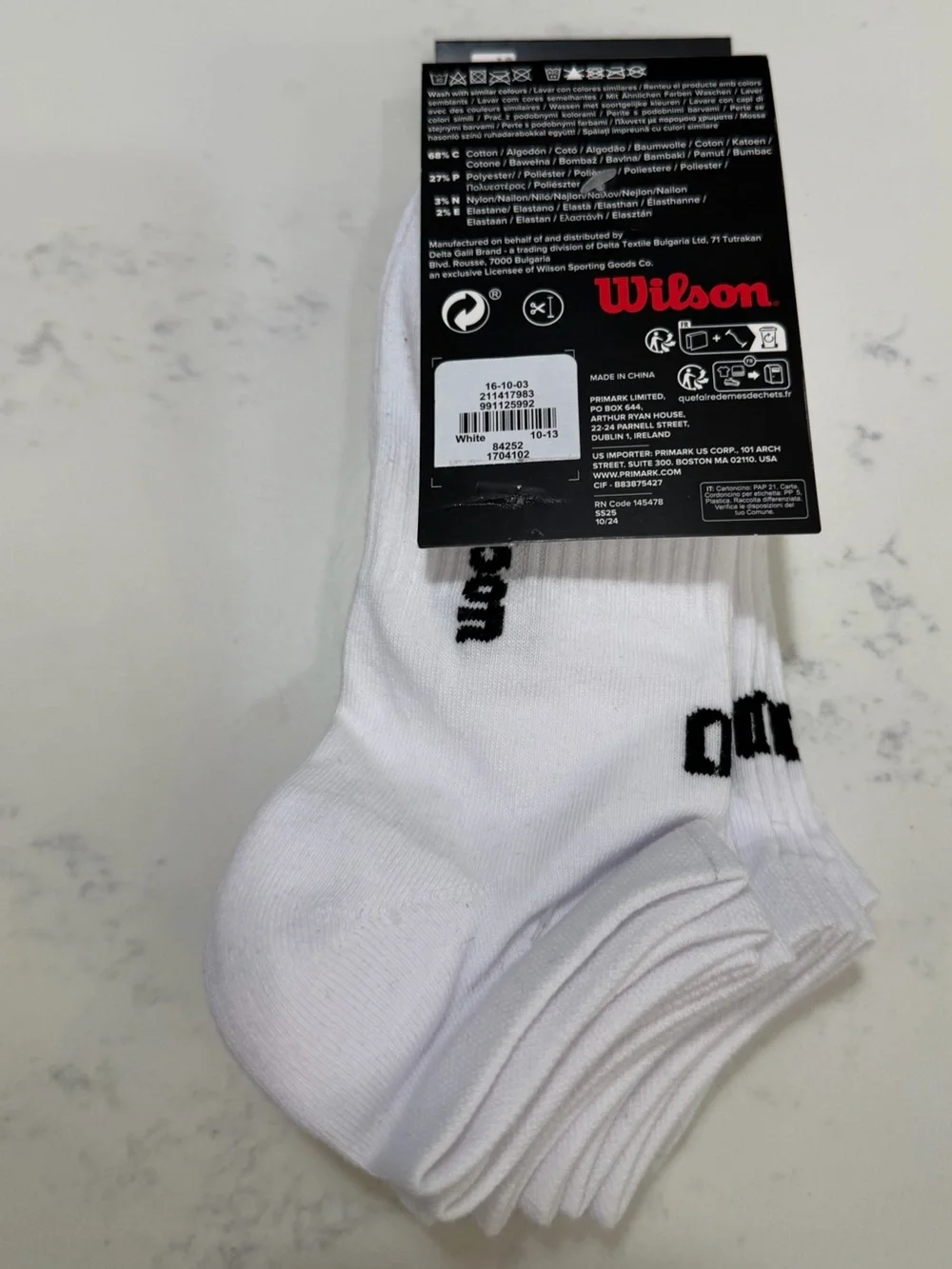 Wilson White Athletic Trainer Socks with Black Logo - 5 Pack